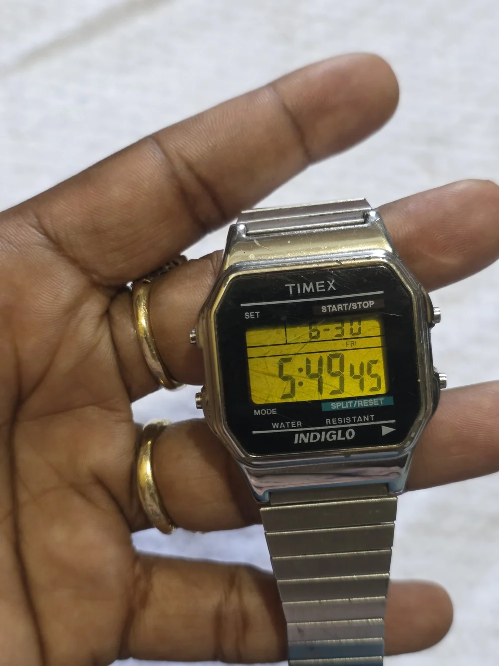 Timex men's Silver Digital Indiglo Watch with Green Display
